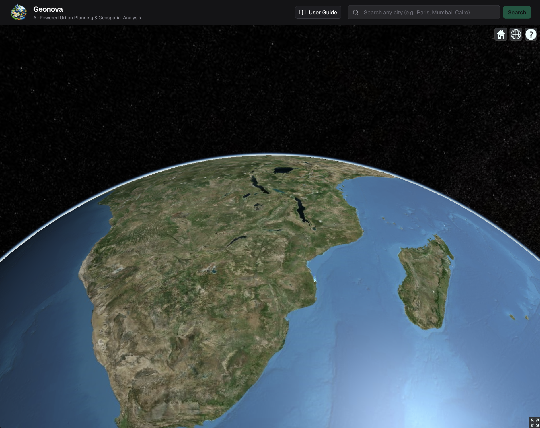 Geonova initial view showing Earth globe